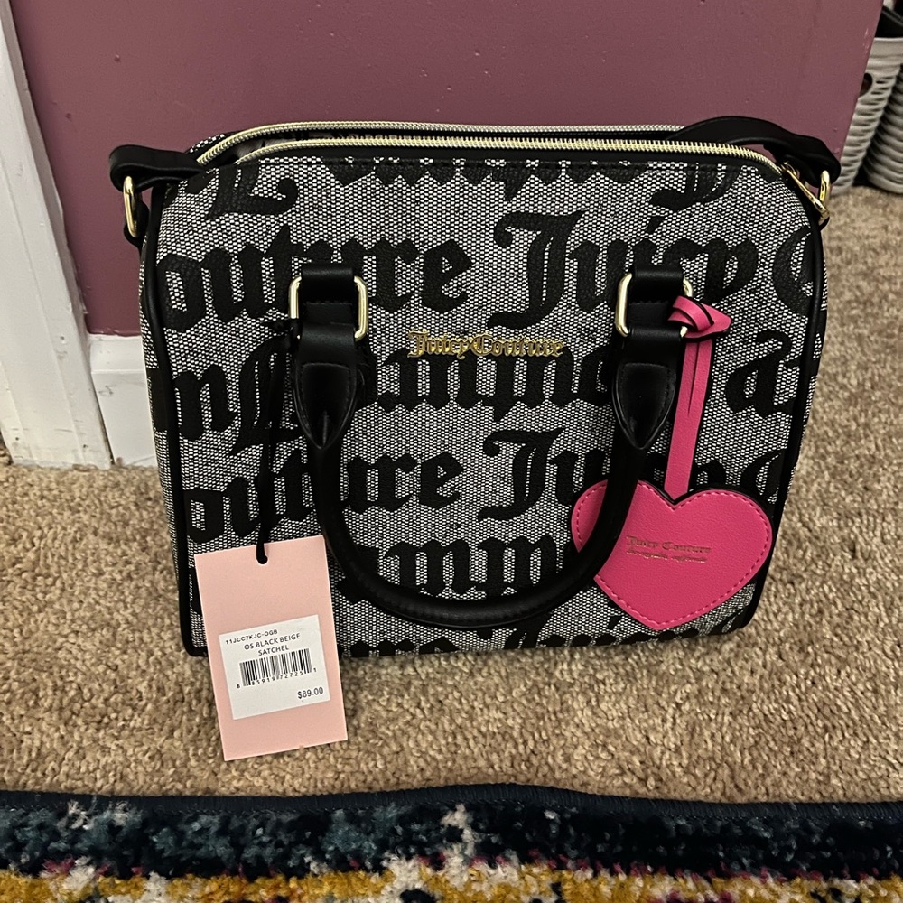 Juicy Couture Black and White Satchel with Pink Charm